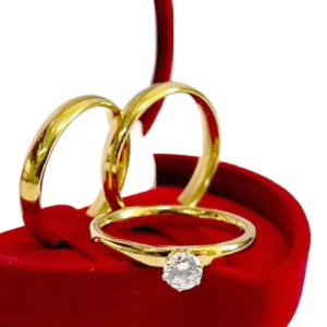 Par Alianças Banhada À Ouro 18k Casamento + Anel De Noivado