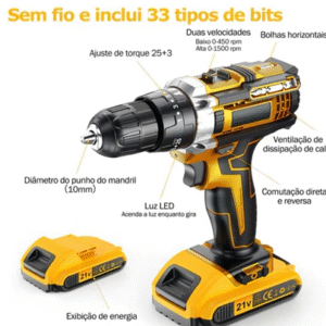 Furadeira e parafusadeira sem fio 48v com 2 baterias e estojo completo