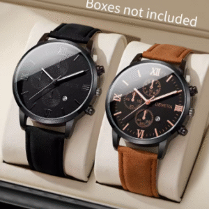 1/2 pçs relógio de calendário casual masculino moda temperamento couro relógio de quartzo conjunto de relógio unissex (caixa não incluída