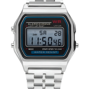 Relógio WR Retrô Digital Aço Inoxidável Vintage Unisex Prata