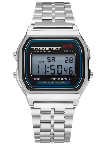 Relógio WR Retrô Digital Aço Inoxidável Vintage Unisex Prata