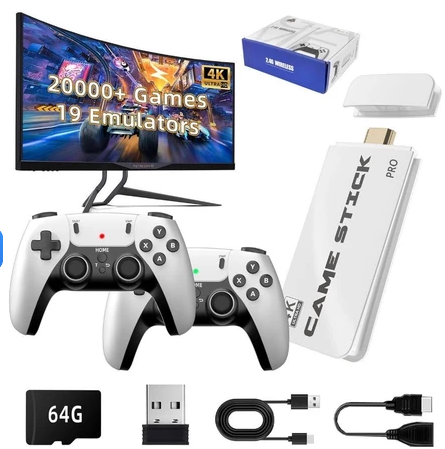 2025 NOVO Vídeo Game Stick M15 Pro 4k 64gb Hdmi Com 2 Controles Se Fio +20mil Jogos Moby